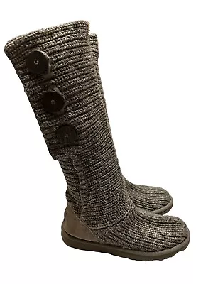 Ugg 5819 Classic Cardy Gray Wool Knit FurLined Winter Boots Women's US Size 6 • $18.53