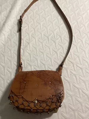 Patricia Nash Purse Cross Body Bag Brown Map Etching Fringe • $15.99