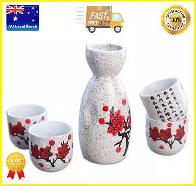 Japanese Traditional Sakura Patterned 5 Piece Sake Set 1 Bottle 4 Cups Gift Box  • $39.95