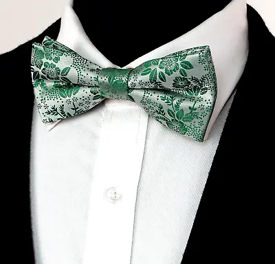 Mint Sage Floral Pre TIED Clip On Collar Tuxedo Dickie Mens Bow Tie Gift 502 UK • $10.71