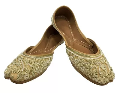 Us Bridal Flats Wedding Shoes Indian Designer Shoes Punjabi Jutti Mojari Dd972 • $48