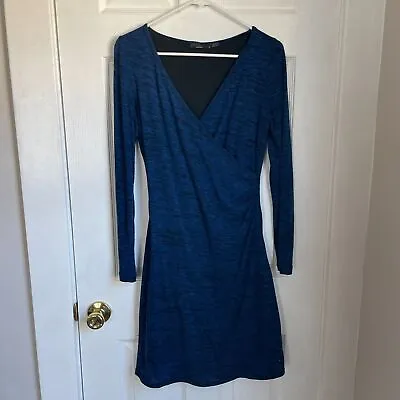 Prana Nadia Wrap Dress Blue Black Heather V Neck Mini Dress  • $12