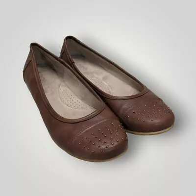 MERONA Maegan Studded Flats Shoes Women's Sz 8 Brown Faux Leather Slip On Bronze • $9