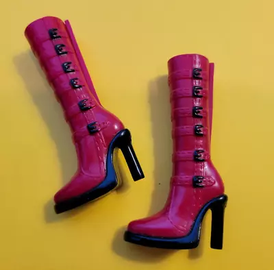 £12.39 • Buy Barbie My Scene Doll Shoes High Heel Faux Buckle Winter Boots RED & BLACK