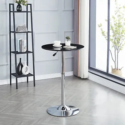 Height Adjustable Black Round MDF Top Bar Table W/ Silver Chromed Base Pub Table • $19.99