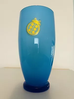 Vintage Blue Cased Art Glass Vase White Interior • $15.95