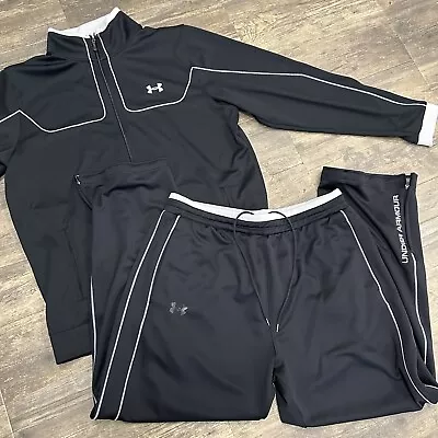 Under Armour Track Suit Men Size XL Jacket Pants Full Zip Pull On Loose Black • $49