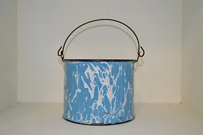 Early Antique Blue Marble Graniteware Berry Pail Wire Handle • $37.98