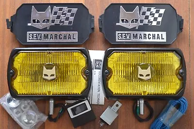 Vintage NOS MARCHAL 750 759 YELLOW FOG LIGHTS BLACK STONE COVERS MUSTANG LINCOLN • $485