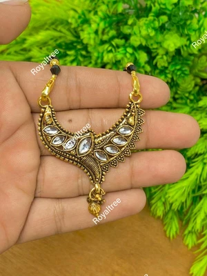 $12.11 • Buy Multi Tone Gold Plated Indian Floral Pendant Mangalsutra Necklace Chain Set