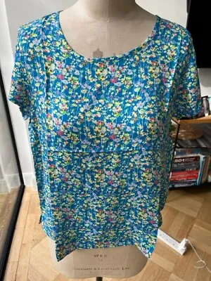 Gorgeous MISTRAL Ladies Viscose Printed Blouse Sz 14 Scoop Nk Loose Fit ShortSLV • £7.90