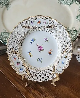 Antique Meissen Reticulated 8  Plate Hand Painted Florals • $125