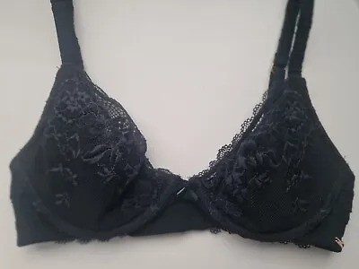 M&s Autograph Lace Underwired Plunge Bra Black 30c • £10