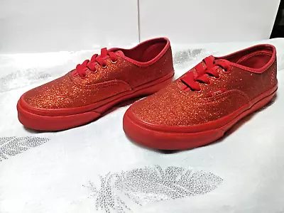 Vans Glitter Shoes Kids Size 3 Red Canvas Sparkle Party Casual Fashion Sneakers • $5.24