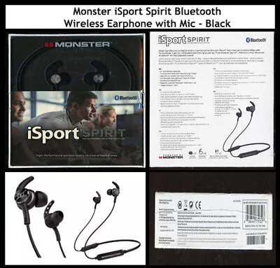 Monster ISport Spirit Wireless Headphones Bluetooth 5.0 With Microphone - Black • $29.99