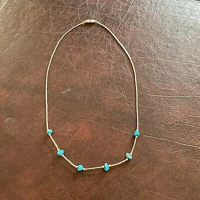 VTG 1970’s Navajo Turquoise 7” Choker Necklace W/ Sterling Silver Beads • £11.57