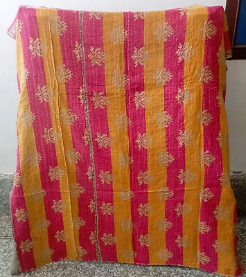 Vintage Patchwork Kantha Bedspread Indian Handmade Quilt Throw Cotton Blanket • $33.99
