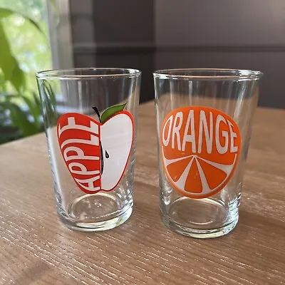 Vintage Graphic Design Juice Glasses MCM Apple Orange Luminarc Awesome Font Shot • $12