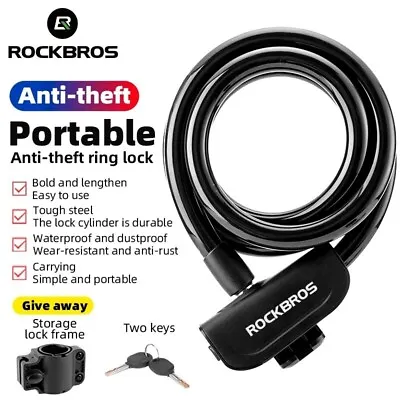 ROCKBROS Bicycle Cable Lock Bike Lock 14.4mm*45  Anti Theft W/ 2 Keys Black • $13.86