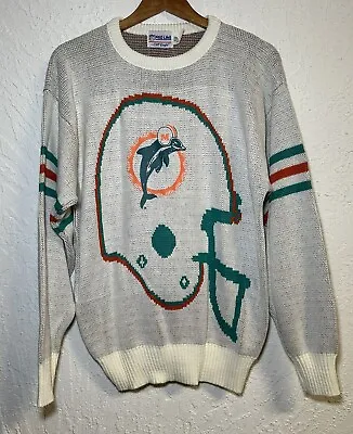 Vintage 80s MIAMI DOLPHINS HELMET LOGO NFL PRO LINE CLIFF ENGLE KNIT SWEATER | M • $115