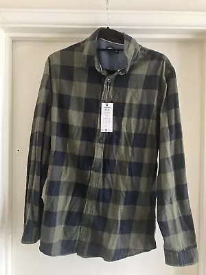 Jack Jones Gingham Twill Shirt - L - Olive Green & Black • £10