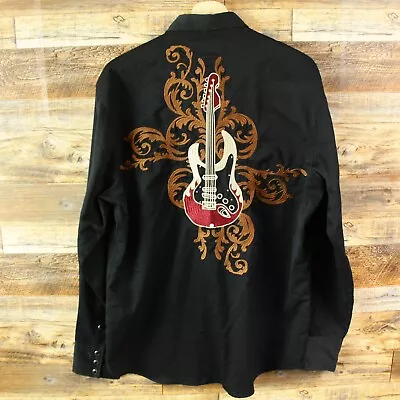 Roper Embroidered Mens Western Pearl Snap Shirt Size L Rockabilly • $99.99