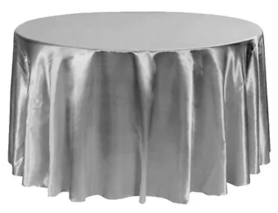 Tektrum 108 Inch Round Silky Satin Tablecloth - Wedding Party Banquet (Silver) • $121.95