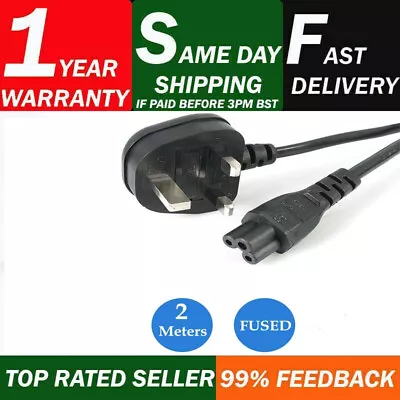 3 Pin UK Power Cord Laptop Power Cable/Lead/Cord For Laptop Adapter 2 Meters • £6.99