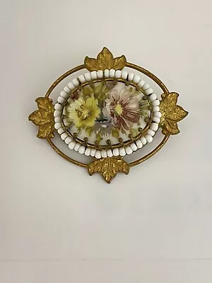 Vintage Miriam Haskell Hand Painted  Porcelain Brooch Pin Floral • $39