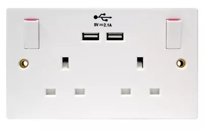 Double Wall Socket With Twin USB Fast Charger Ports 2 Gang Plug Switched Plate  • £11.95