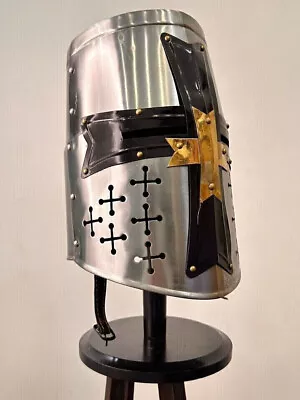 Helmet Medieval Sca Larp Crusader Templar Knight Armor Great Steel Brass Helmet • $79.26