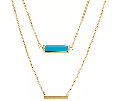 Steel By Design Blue Be Double Layer Horizontal Bar Necklace 18 +2  GoldTone • $21