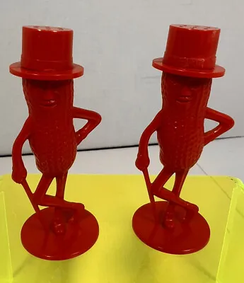 Vintage Plastic Orange/Red  3  Tall Planters Mr. Peanut Salt & Pepper Shakers  • $13