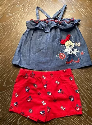 Disney Minnie Mouse Girls Tank Top And Shorts Outfit Toddler 4t Red White Blue • $10