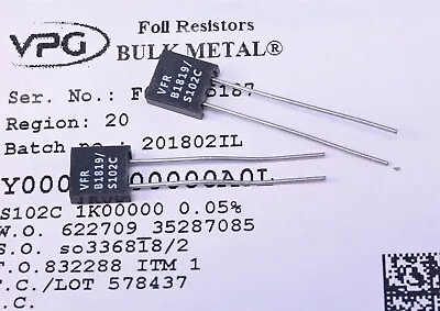 2 Vishay Precision Bulk Metal Foil Resistor 1 KOhms ±0.05% 0.6W Through Hole  • $14.95