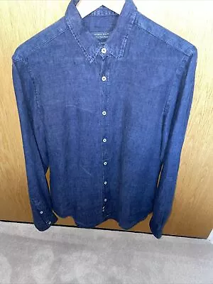 Zara Men’s Linen Navy Blue Shirt Small Slim Fit • £20