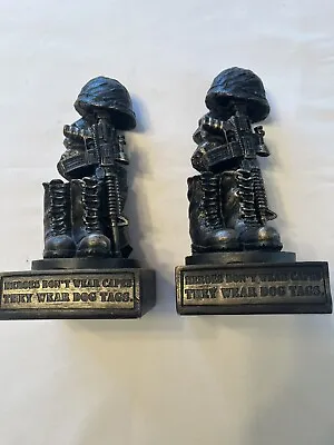 Fallen Military Soldier's Boots Helmet & Rifle Statue 8 Inch Book Ends • £33.25