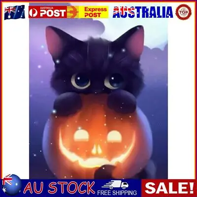 $10.76 • Buy 5D DIY Full Round Drill Diamond Painting Halloween Pumpkin Cat Kit Craft Gift
