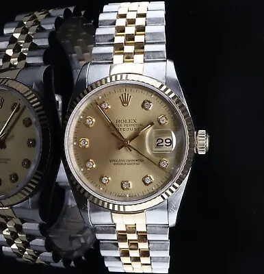 1991 Rolex Datejust 16233 Steel & 18k Gold Factory Diamond Dial Watch  • $9995