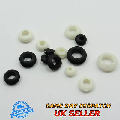 Open Rubber Grommets Cable Ring Double Sided Wire Black/White Wiring • £2.15