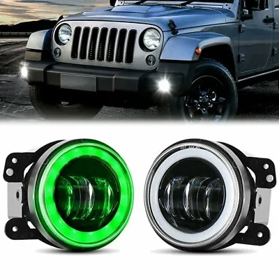 $42.99 • Buy 4'' LED Fog Lights Driving Lamp Green Halo For Jeep Wrangler JK Grand Cherokee