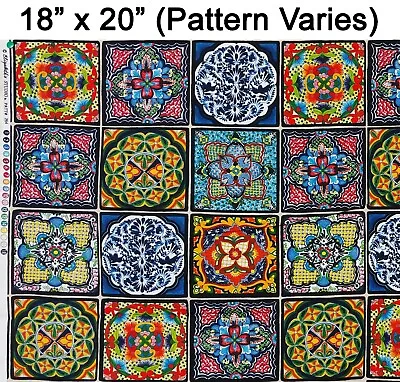 Royal Mexican Talavera Tile Cotton Fabric Panel Fiesta Poblana 18  X 20  • $4.80