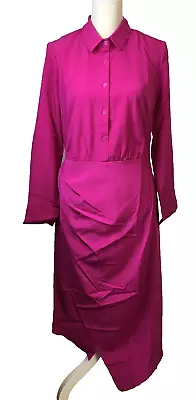 Cushnie Magenta Pink Long Sleeve Sz 12 Button Side Zip Asymmetric Dress NWT $60 • $16.96