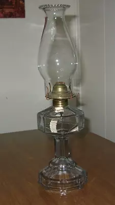 Vintage Small Clear Glass Paneled Kerosene Oil Lamp #1 Eagle Burner & Chimney #1 • $35