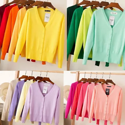 Womens Cardigan Long Sleeve Ladies Knitted Top Outwear Cardigans Plus Size 8-24 • £10.99
