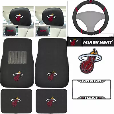 NEW 9PC NBA Miami Heat Car Truck Floor Mats License Plate Frame Headrest Covers • $80.42