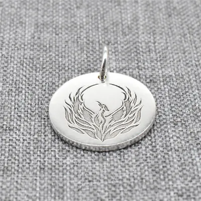 Sterling Silver Engraved Phoenix Pendant 925 Silver Custom Disc Necklace Charm • $19.73