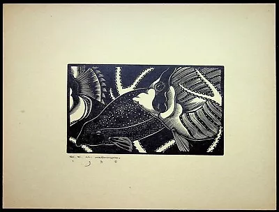 E. M. Washington Vintage Woodcut Print 12x9 Fish Swimming In Water • $18.95