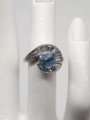 Vintage $13000 5ct Certified Ceylon Blue Sapphire VS G Diamond Platinum Ring  • $2850