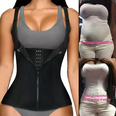 Women Waist Trainer Cincher Zip Vest Body Shaper Slimming Belt Girdle Top Corset • £8.79